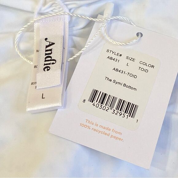 Andie Blue White Symi Ditsy Floral Print Bikini Bottom Sz L NWT - Picture 10 of 16